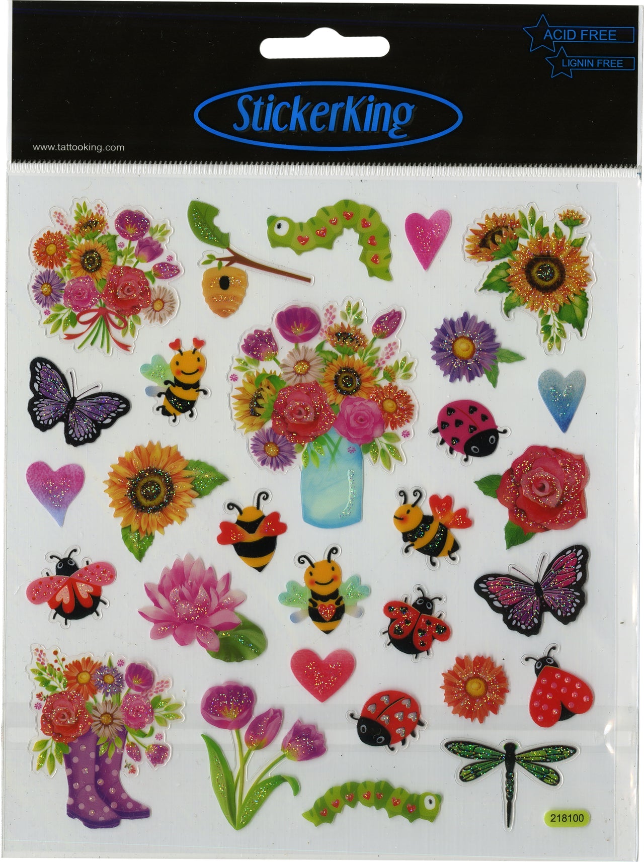 Tattoo King Sticker King Stickers - Spring Flowers & Bugs