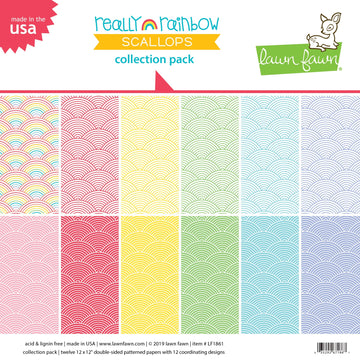 Lawn Fawn Double-Sided Collection Pack 12"X12" 12/Pkg - Really Rainbow Scallops 6 Designs/2 Each