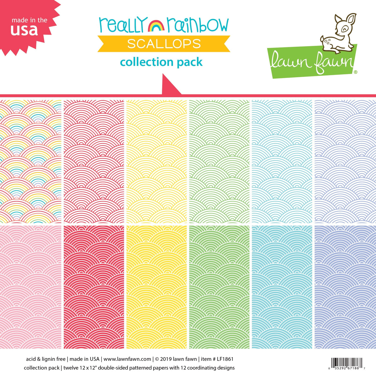 Lawn Fawn Double-Sided Collection Pack 12"X12" 12/Pkg - Really Rainbow Scallops 6 Designs/2 Each