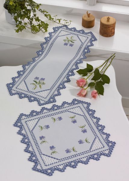 Permin Blue Flower Hardanger Cross Stitch Kit - 28x68cm