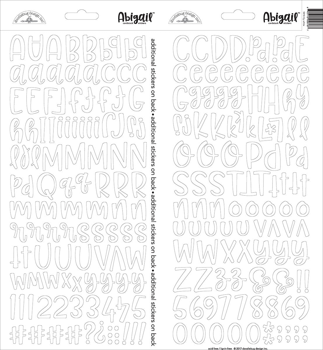 Doodlebug Abigail Font Alpha Cardstock Stickers 6"X13" 2/Pkg - Lily White