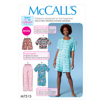 McCall's Misses'/Miss Petite Short Sleeve Top and Dress, and Pull-On Shorts and Pants M7515 - Sewing Pattern