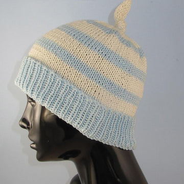 Simple Stripe Topknot Beanie Hat