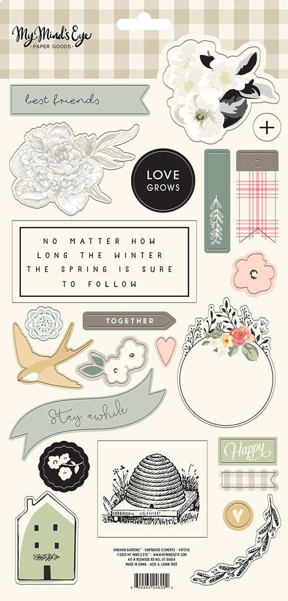 My Minds Eye Gingham Gardens Chipboard Elements 6"X12" 2/Pkg - 621461