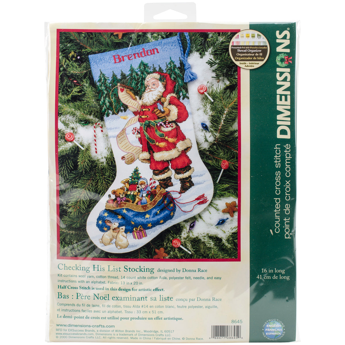 Dimensions Checking His List Cross Stitch Stocking Kit - 16 inches