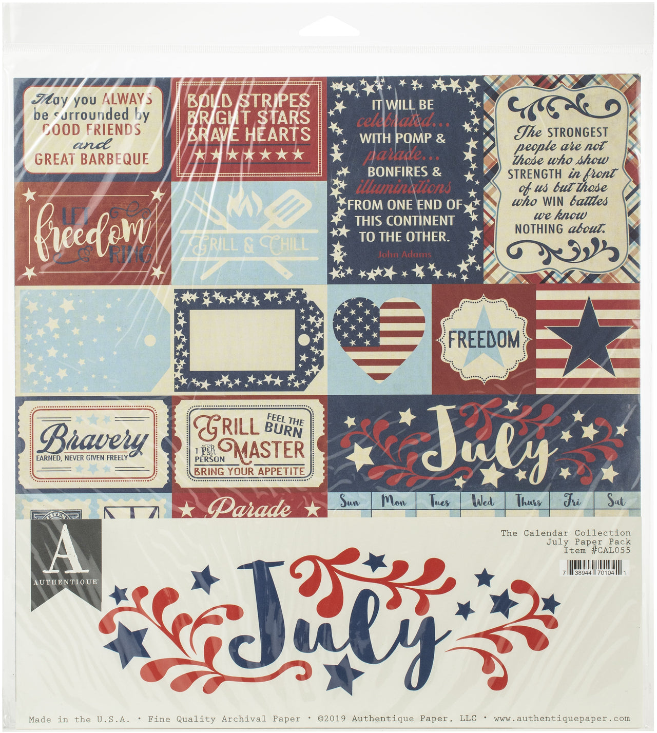 Authentique Paper Authentique Double-Sided Cardstock Pack 12"X12" 11/Pkg - July, 3 Designs/3 Each + 2 Solids