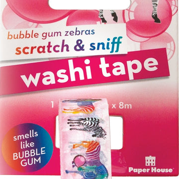 Paper House Scratch & Sniff Washi Tape - Bubble Gum Zebras, 15mmX8m