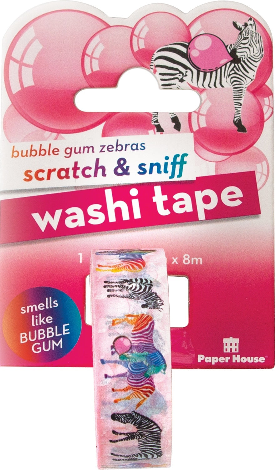 Paper House Scratch & Sniff Washi Tape - Bubble Gum Zebras, 15mmX8m