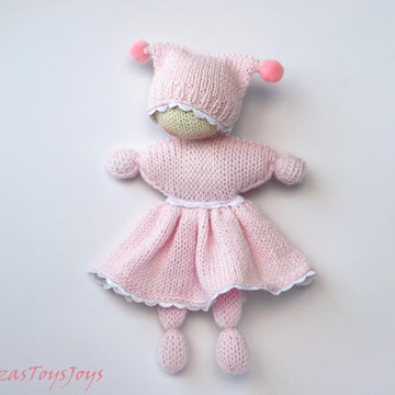 Pink Waldorf knitted girl doll for small babies