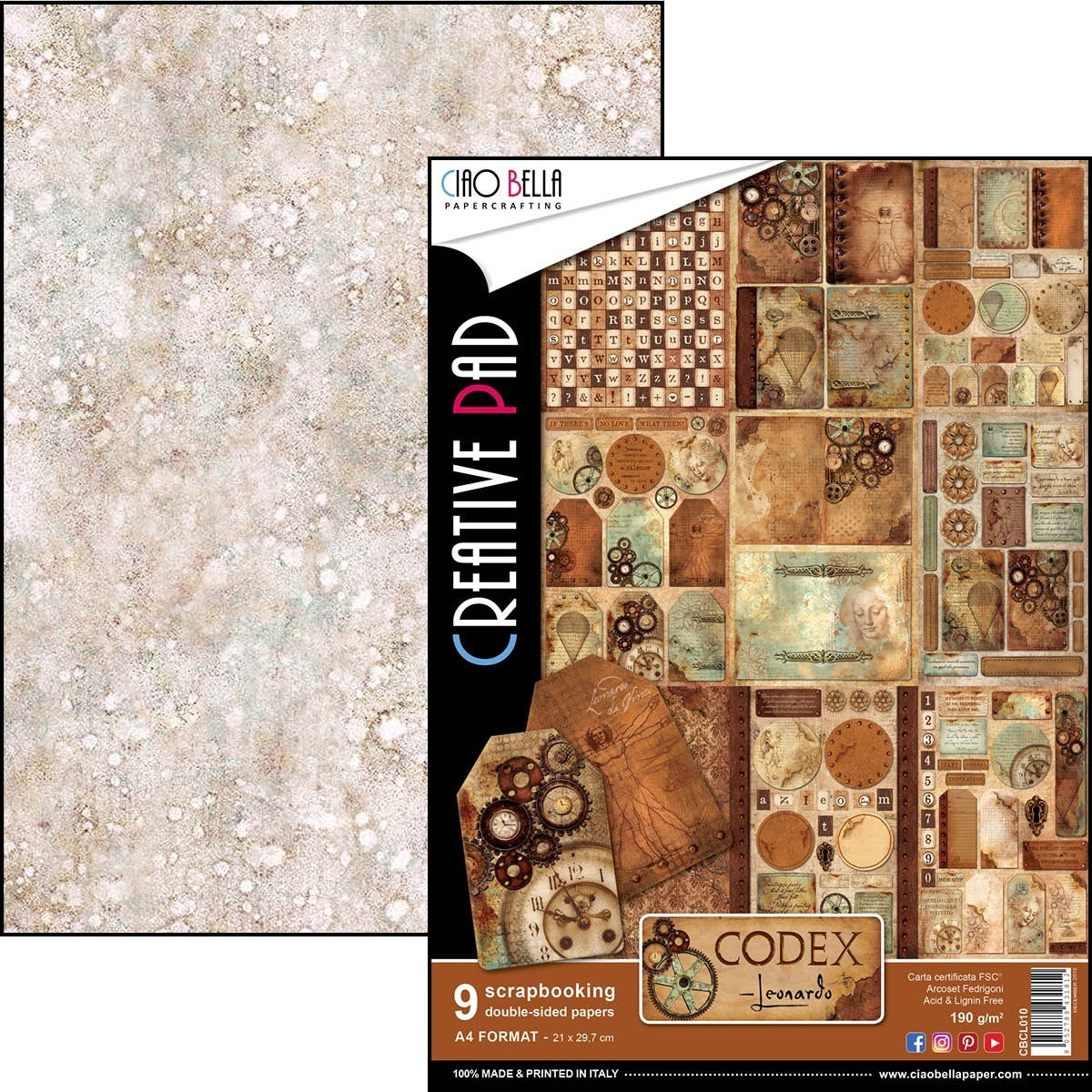 Ciao Bella Double-Sided Creative Pack 90lb A4 9/Pkg - Codex Leonardo, 9 Designs/1 Each