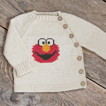 Knit kids sweater Knitting Pattern, Red monster Elmo motif duplicate stitch