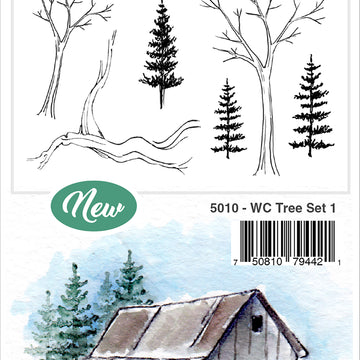 Art Impressions Watercolor Cling Rubber Stamps - Tree Set 1