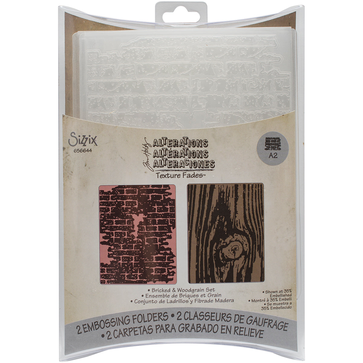 Sizzix Texture Fades A2 Embossing Folders 2/Pkg - Bricked & Woodgrain By Tim Holtz
