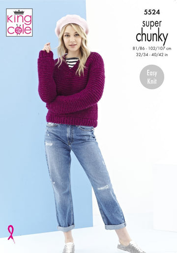 Ladies Sweater in King Cole Timeless Super Chunky - 5524 - Leaflet