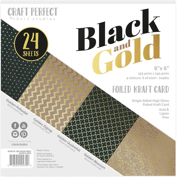Tonic Studios Craft Perfect Specialty Cardstock 6"X6" 24/Pkg - Black & Gold