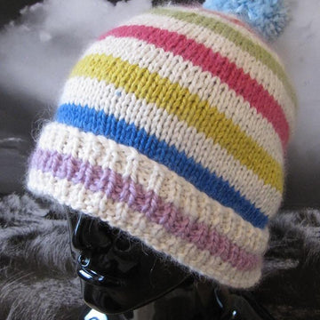 Chunky Stripe Bobble Beanie Hat