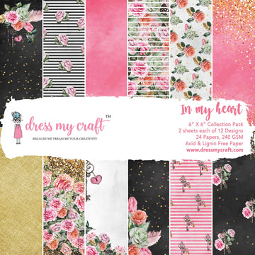 Dress My Crafts Single-Sided Paper Pad 6"X6" 24/Pkg - In My Heart, 12 Designs/2 Each