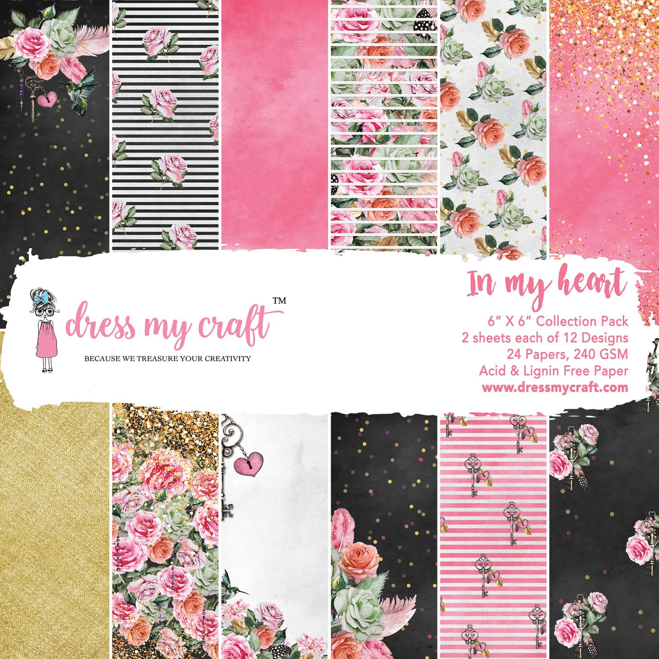Dress My Crafts Single-Sided Paper Pad 6"X6" 24/Pkg - In My Heart, 12 Designs/2 Each