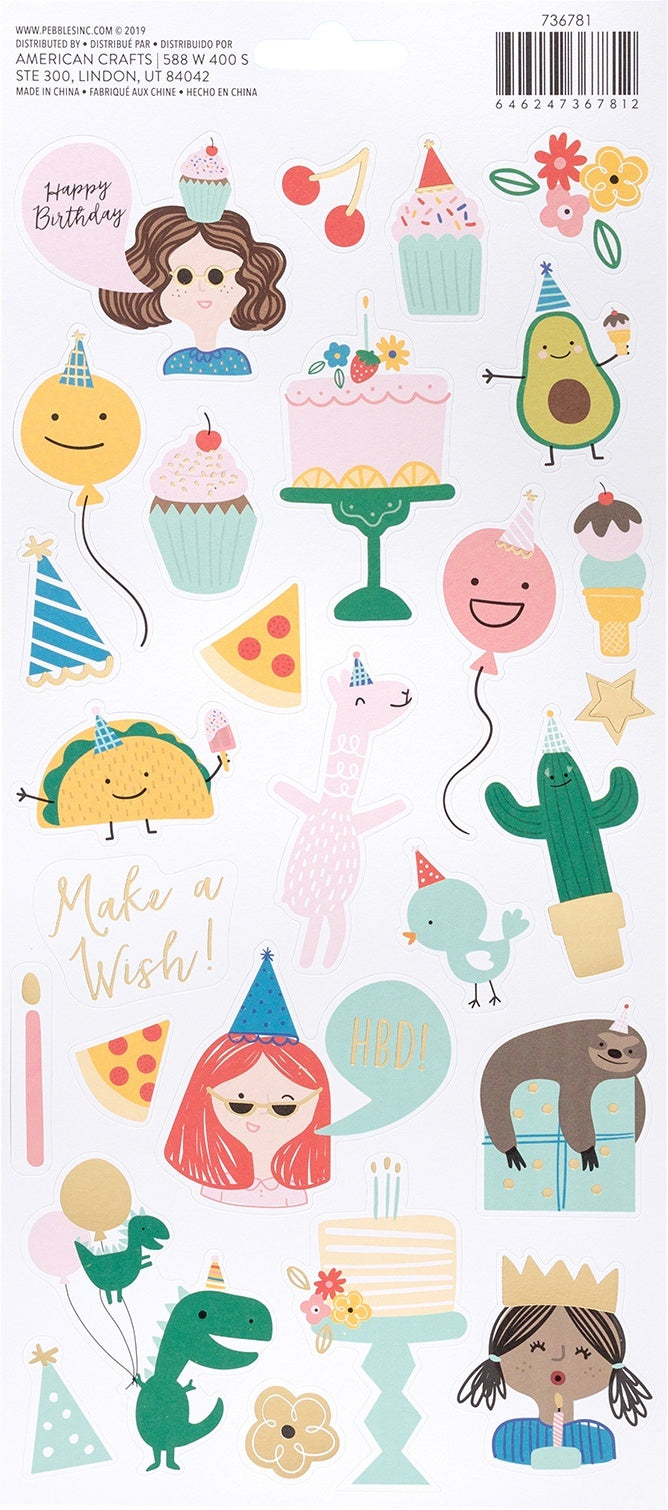 American Crafts Happy Cake Day Cardstock Stickers 6"X12" 52/Pkg - Icons W/Foil Accents
