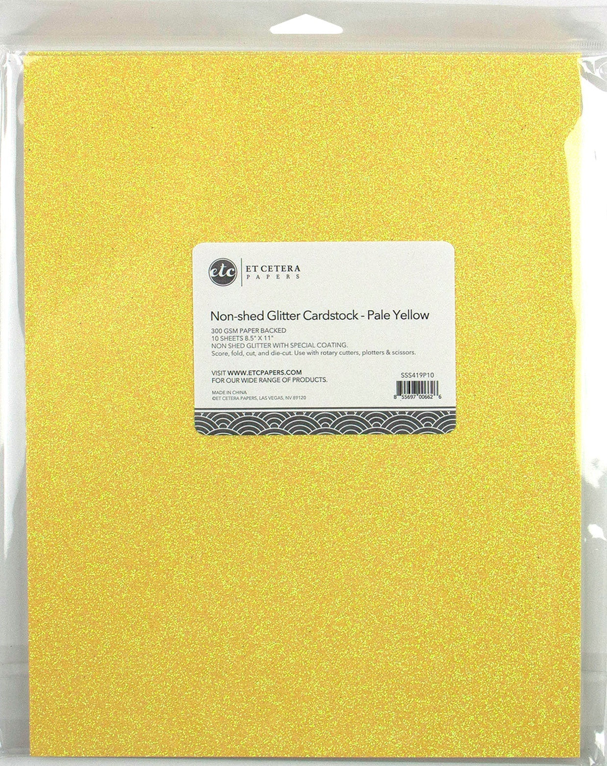 Arc Crafts ETC Papers Non-Shed Glitter Cardstock 8.5"X11" 10/Pkg - Pale Yellow