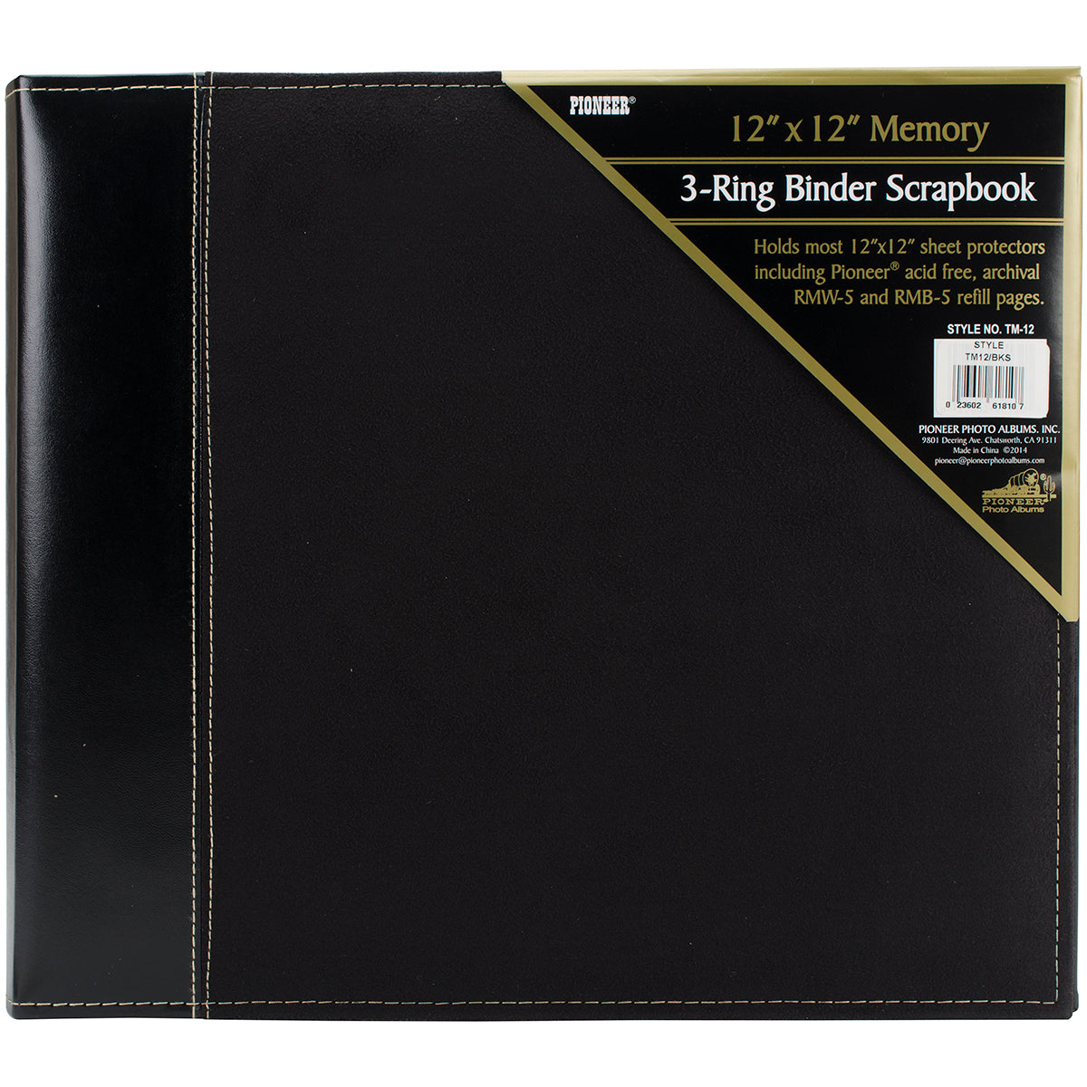 Pioneer 3-Ring Sewn Cover Album 12"X12" - Black Suede