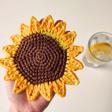 Sunflower Coaster or Applique - Crochet Patten for Beginners
