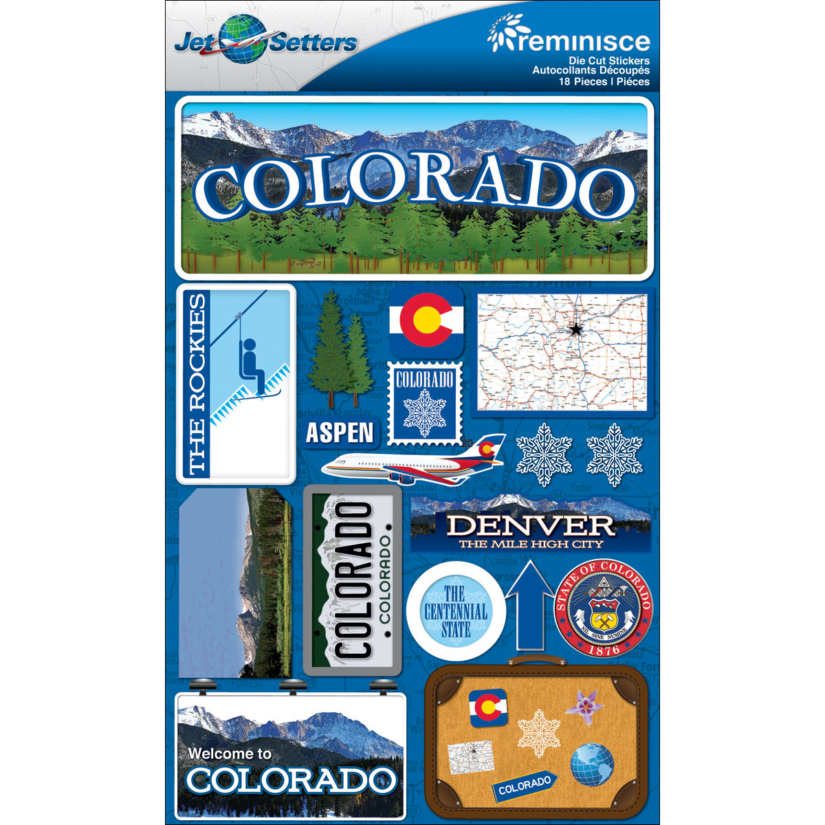Reminisce Jet Setters State Dimensional Stickers 4.5"X7.5" - Colorado