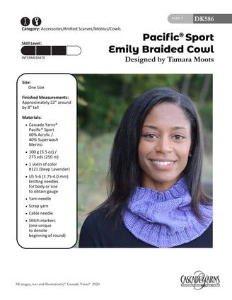 Pacific Sport Emily Cabled Cowl in Cascade Yarns - DK586 - Downloadable PDF