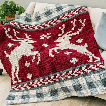 Prancing Deer Crochet Blanket