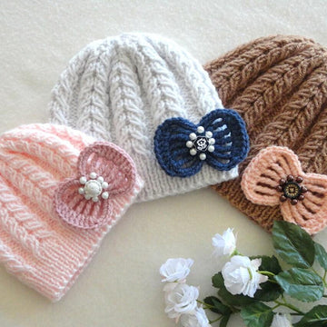 Knitting PATTERN Baby Hat with Crochet Bow 0 - 12 months