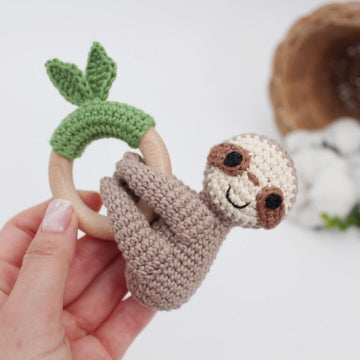 Sloth crochet pattern animal baby rattle teether toy Amigurumi pattern for newborn
