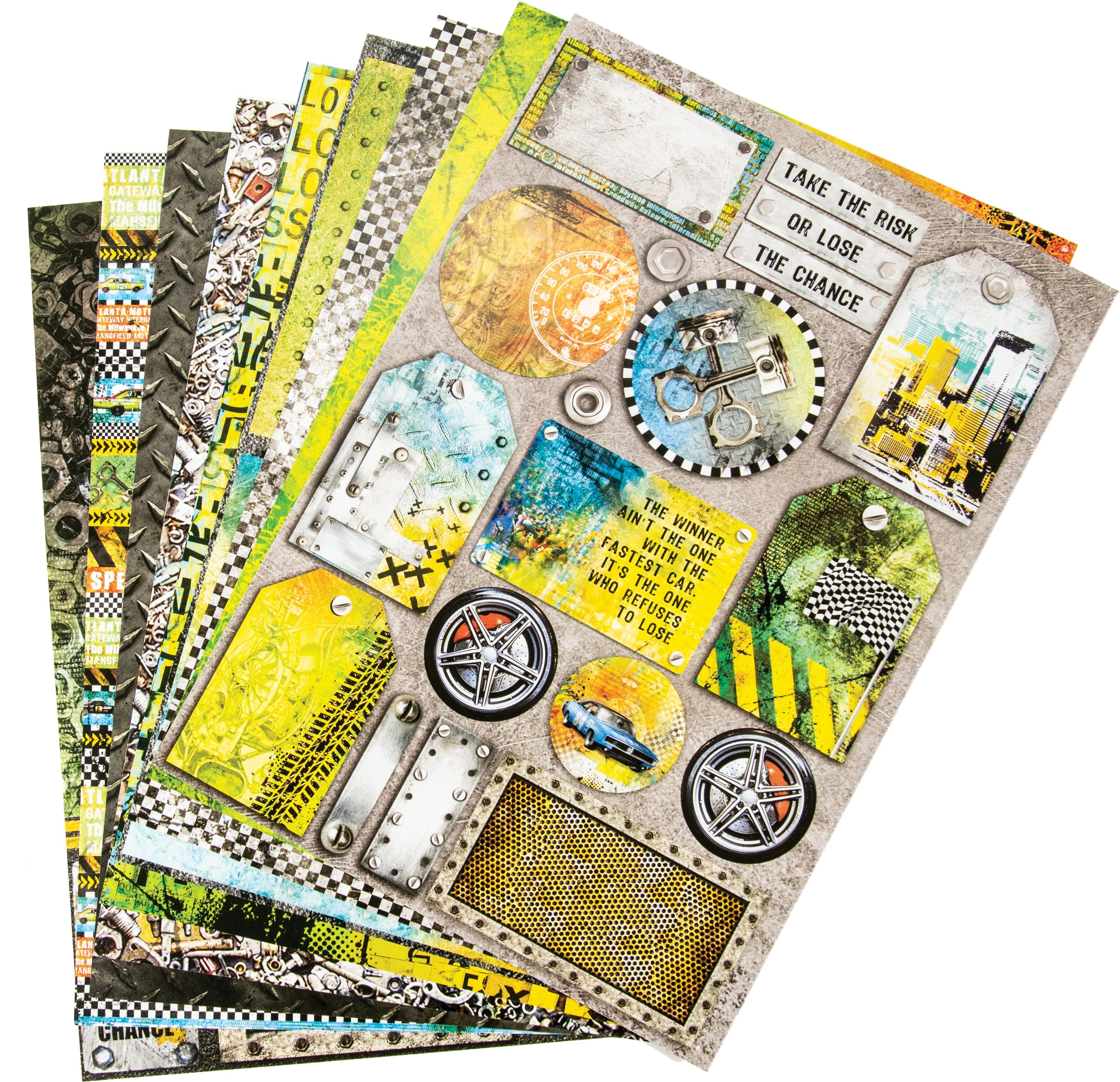 Ciao Bella Double-Sided Creative Pack 90lb A4 9/Pkg - Start Your Engines, 9 Designs/1 Each