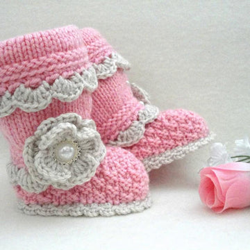 Knitting PATTERN Baby Booties with Crochet edging and flowers