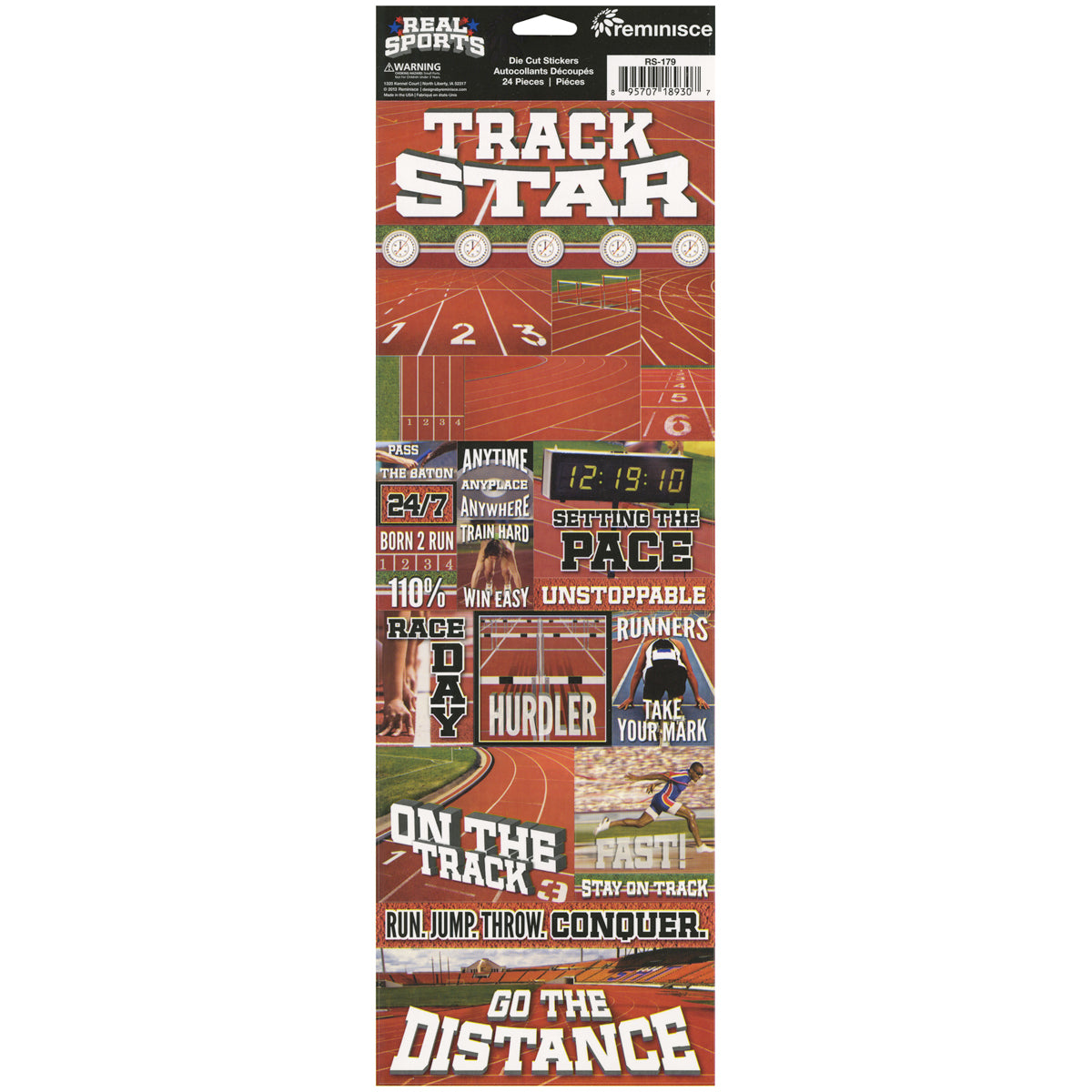 Reminisce Real Sports Cardstock Stickers 4.25"X13" - Track Graphic