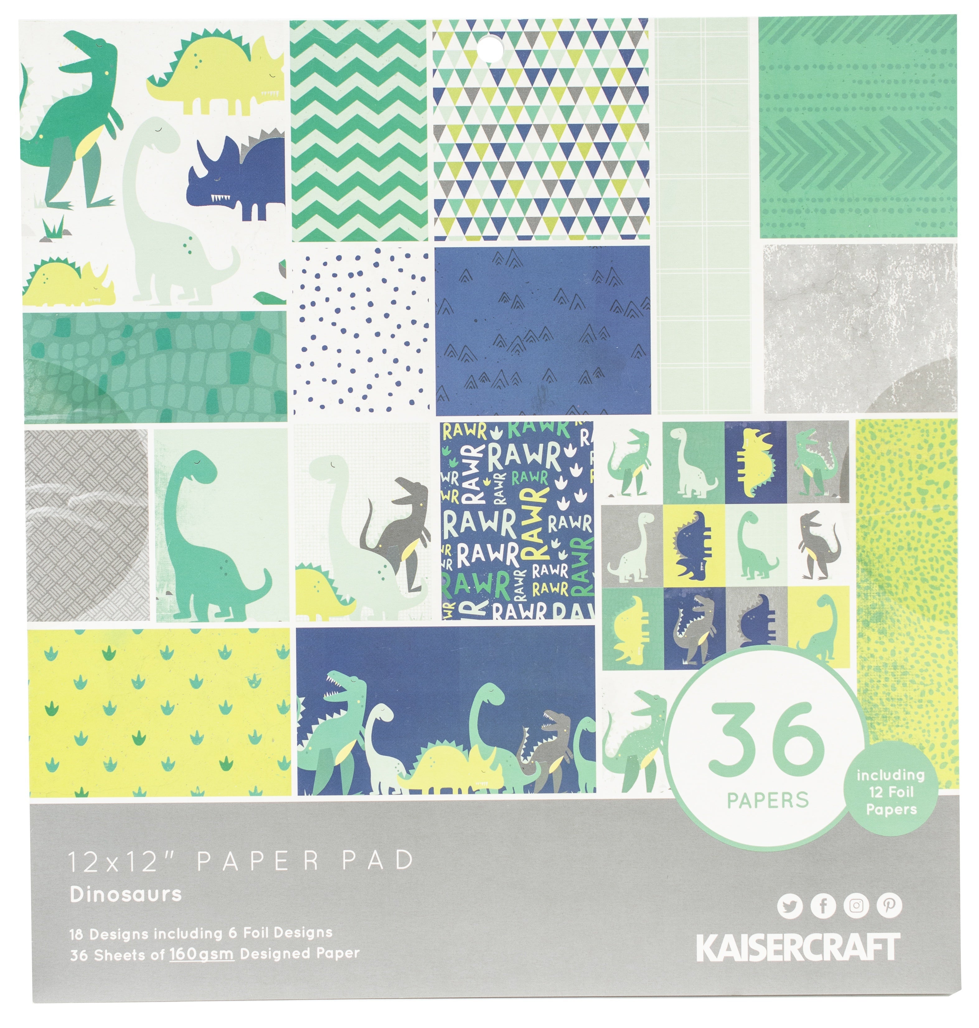 Kaisercraft Specialty Paper Pad 12"X12" 36/Pkg - Dinosaurs