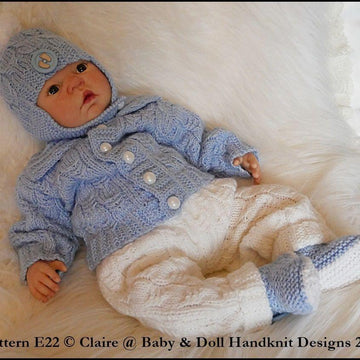 Cabled Pram Suit 16-22” doll/newborn/0-3m baby