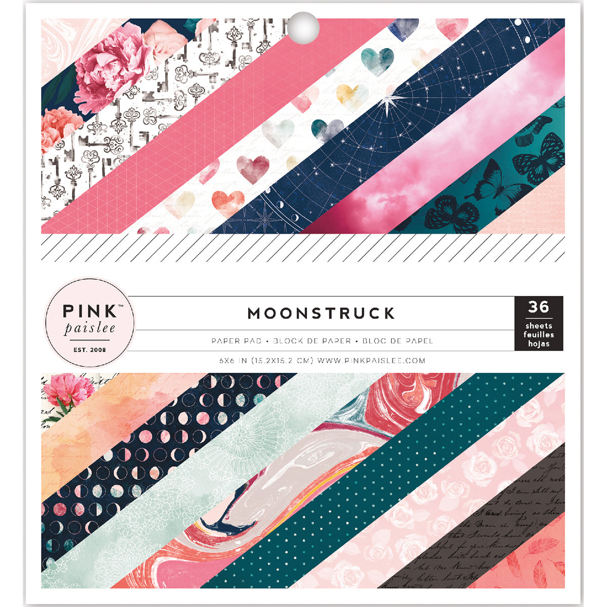 American Crafts Pink Paislee Single-Sided Paper Pad 6"X6" 36/Pkg - Moonstruck, 24 Designs/1-2 Each