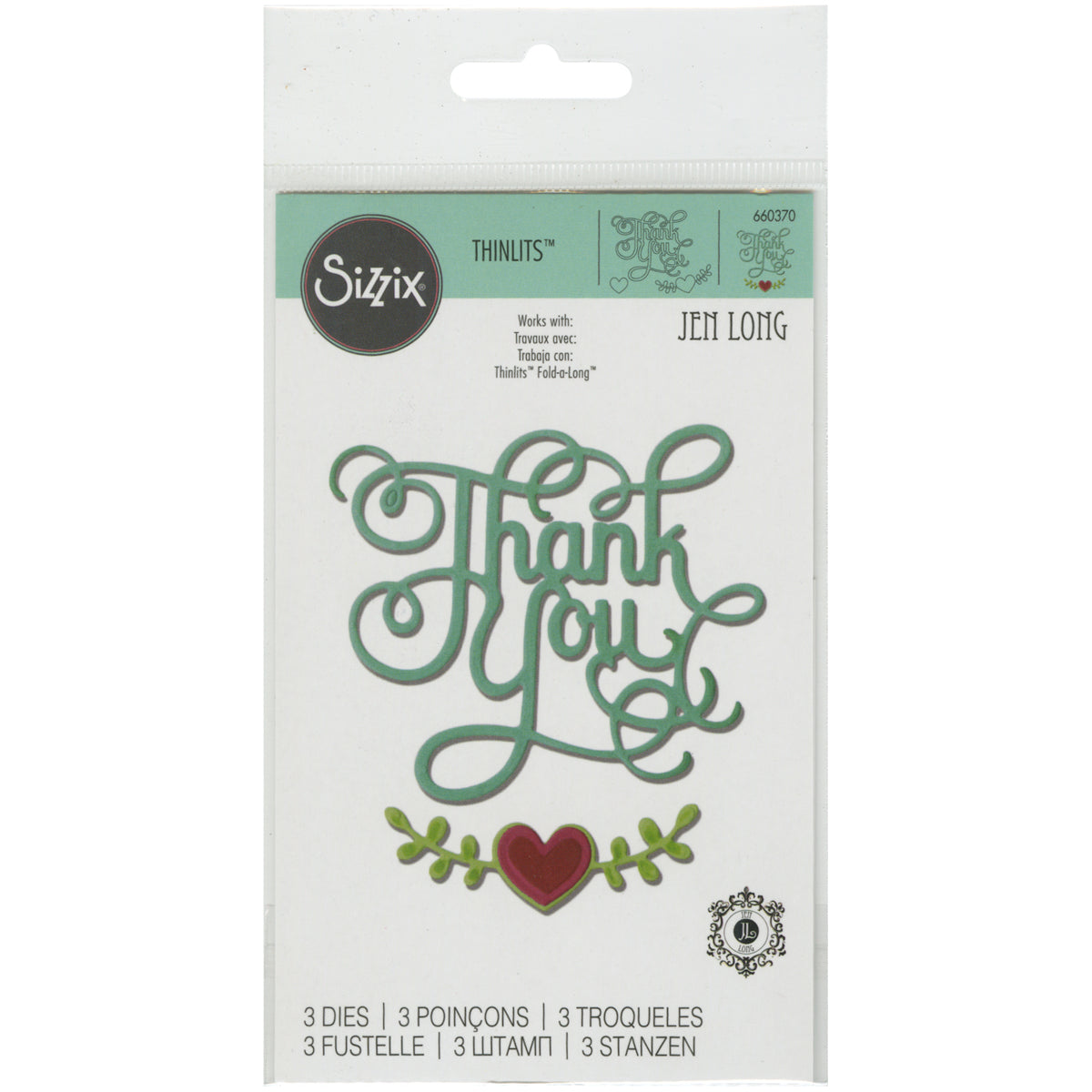 Sizzix Thinlits Dies By Jen Long 3/Pkg - Thank You W/Hearts