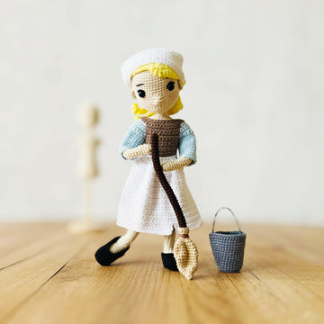 Crochet doll, amigurumi doll, doll with clothes, crochet doll outfit, Housemaid