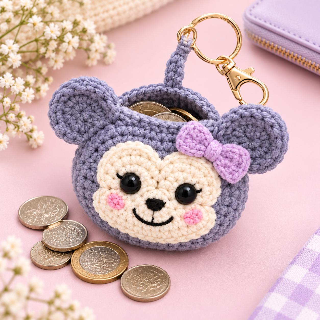 Crochet Mouse Coin Purse Keychain Pattern PDF + Video Tutorial