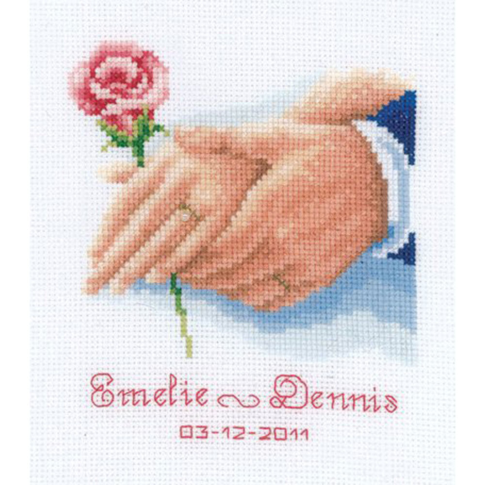 Vervaco Single Rose Wedding Sampler Cross Stitch Kit - 14cm x 16cm