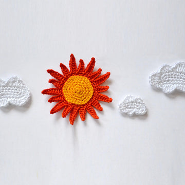 Crochet Sun. Clouds Applique. Sky Motif. Sew on Embellishment