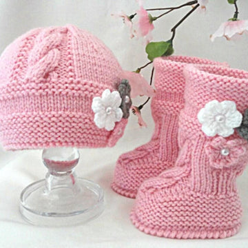 Pattern Knitting Baby Set Babies Newborn Shoes and Hat