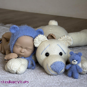 Bear bonnet and tiny bear toy