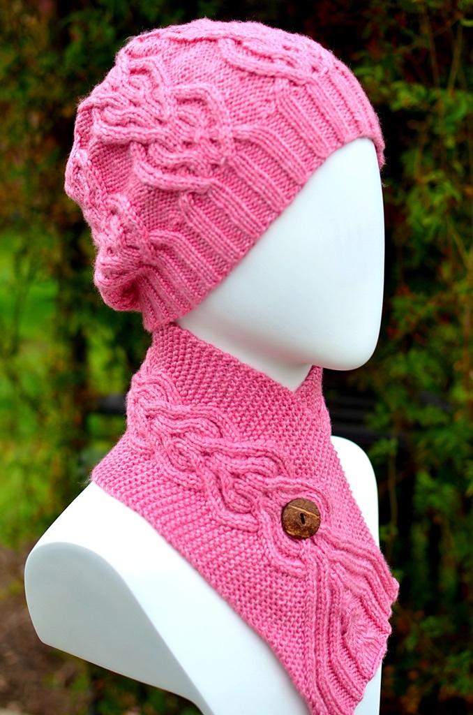 Trinity Hat and Neck Warmer (Cable/ Slouchy/Hat and  Stay On/ Buttoned Scarf)