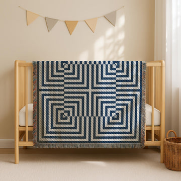 Optical Illusion Blanket C2C CROCHET PATTERN 53×53 inches Deep Blue Mosaic Afghan