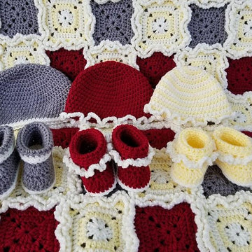 Rag Quilt Baby Hat and Booties
