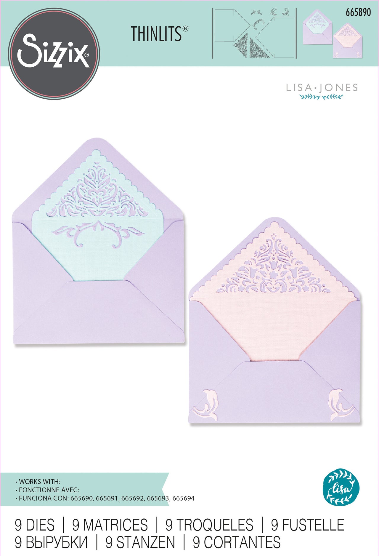 Sizzix Thinlits Die Set 9PK Lace Envelope Liners by Lisa Jones