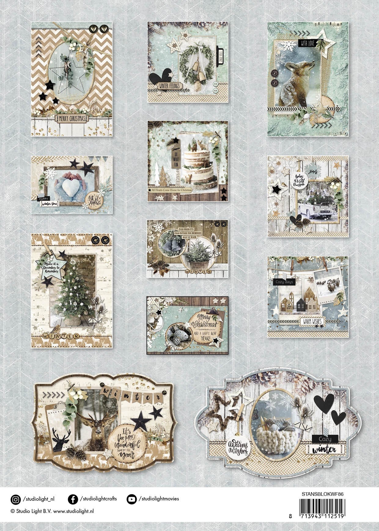 Studio Light Die-Cut Card Toppers A4 12/Pkg - Winter Feelings, Makes 12 Cards