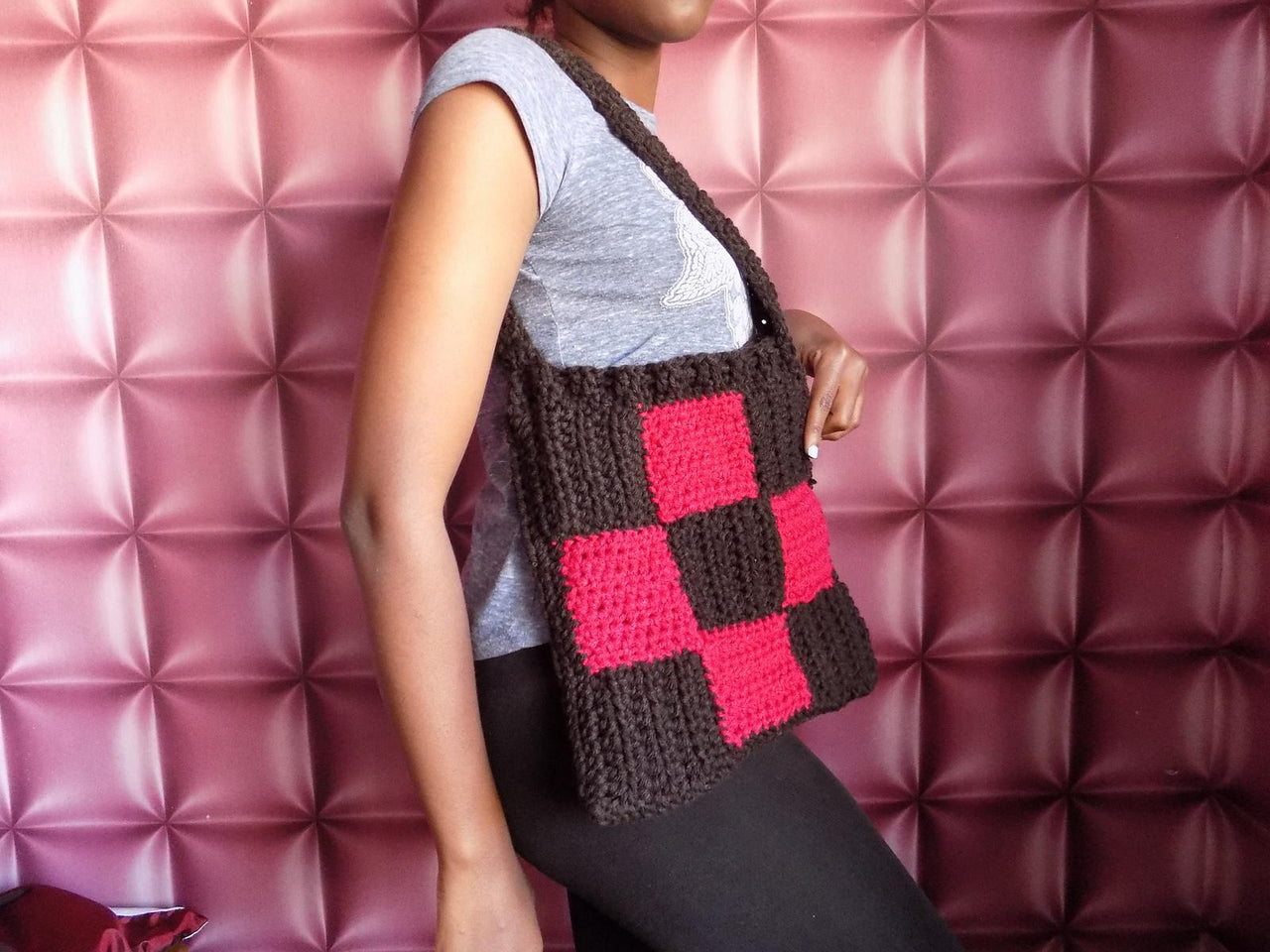 Patchwork drawstring tote bag